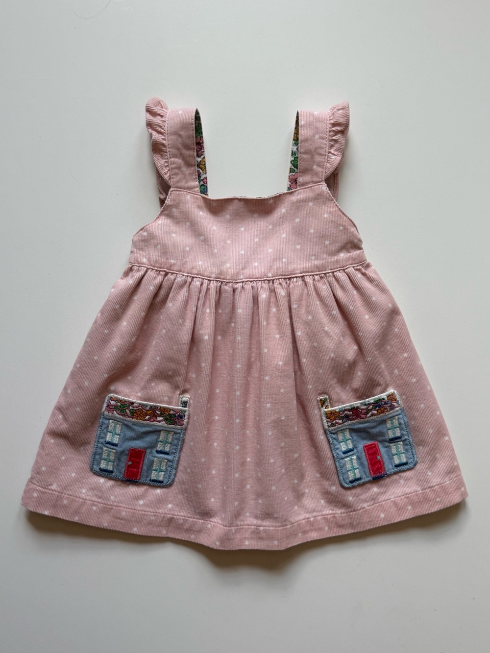 Baby Boden Girls House Pockets Cord Pinnie Dress - Size 0-3M